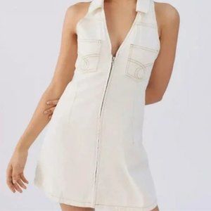 Urban Outfitters BDG Mandie Cream Denim Halter Mini Dress - Size M